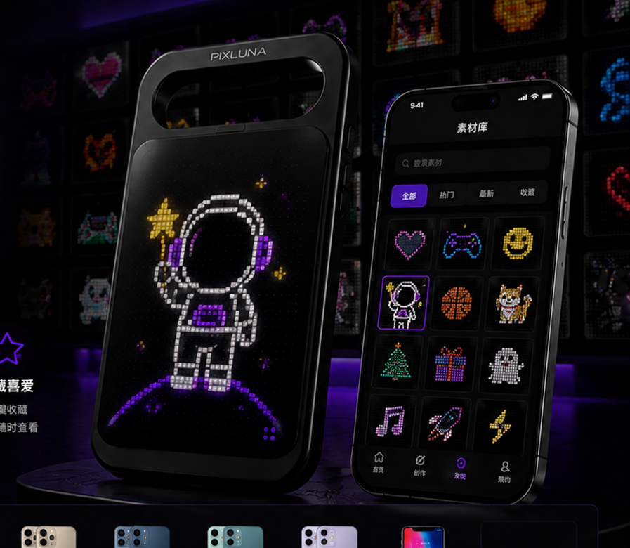 PIXLUNA 素材库和像素角色示意图